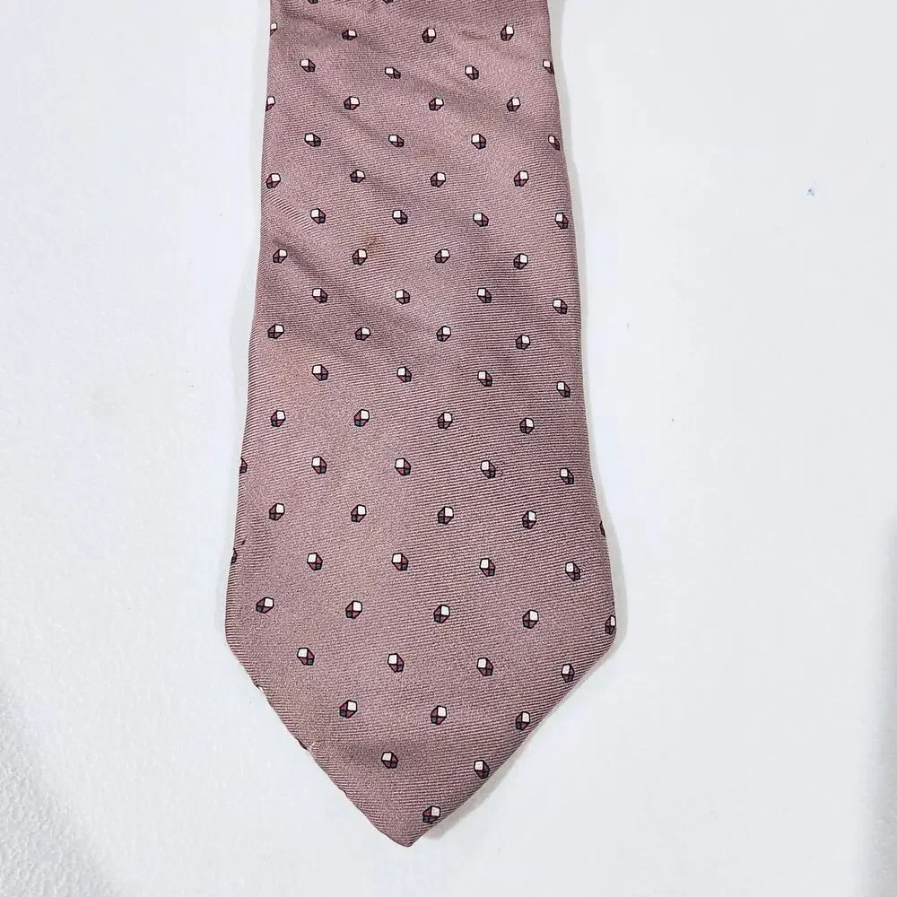 Christian Dior Paris New York Mens All Silk Beige Geometric Print Tie Luxury